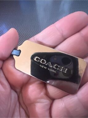 COACH Silver-tone Leather Tag Keychain Metal bag charm keychain